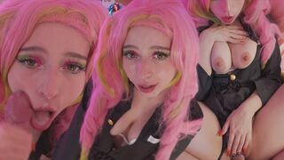 Mitsuri kanroji cosplayben szereti a fasznak a lyukait és gigászi arconlövellést kap